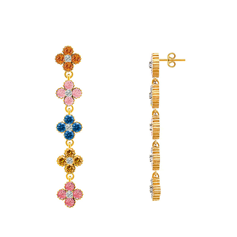 ORECCHINI PENDENTI QUADRIFOGLI CON STRASS COLORATI - YC2584C234