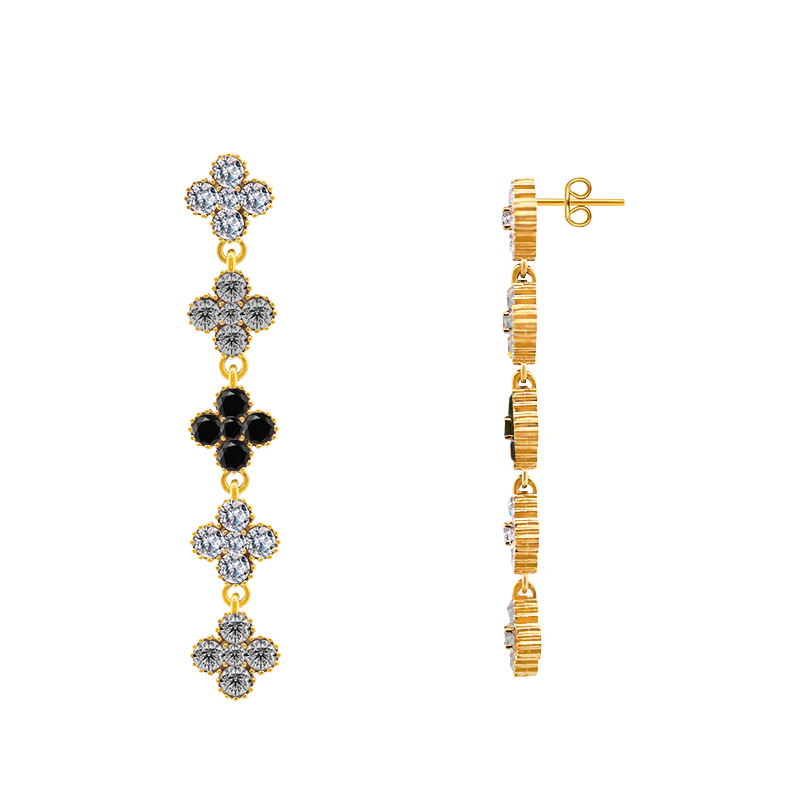 ORECCHINI PENDENTI QUADRIFOGLI CON STRASS COLORATI - YC2584C234