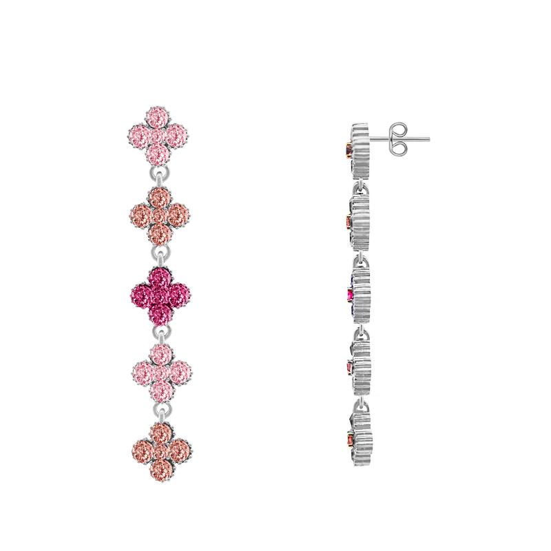 ORECCHINI PENDENTI QUADRIFOGLI CON STRASS COLORATI - YC2584C234