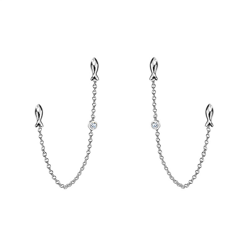 ORECCHINI DOPPIO BUCO A CATENA CON PESCIOLINO E PUNTO LUCE - YC2652C935