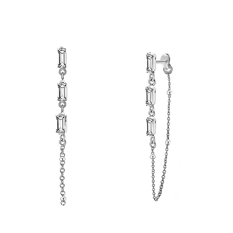 ORECCHINI PENDENTI CON CATENELLA E ZIRCONI RETTANGOLARI COLORATI - YC2660C889