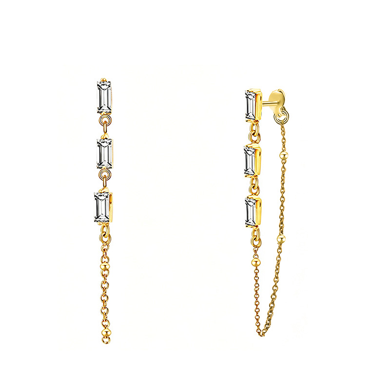 ORECCHINI PENDENTI CON CATENELLA E ZIRCONI RETTANGOLARI COLORATI - YC2660C889