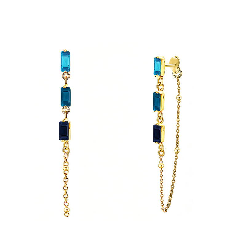 ORECCHINI PENDENTI CON CATENELLA E ZIRCONI RETTANGOLARI COLORATI - YC2660C889