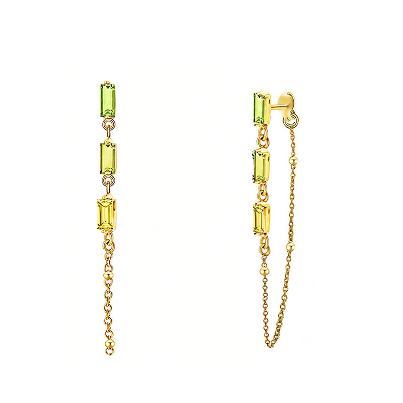 ORECCHINI PENDENTI CON CATENELLA E ZIRCONI RETTANGOLARI COLORATI - YC2660C889