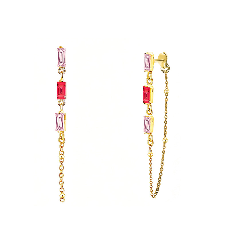 ORECCHINI PENDENTI CON CATENELLA E ZIRCONI RETTANGOLARI COLORATI - YC2660C889