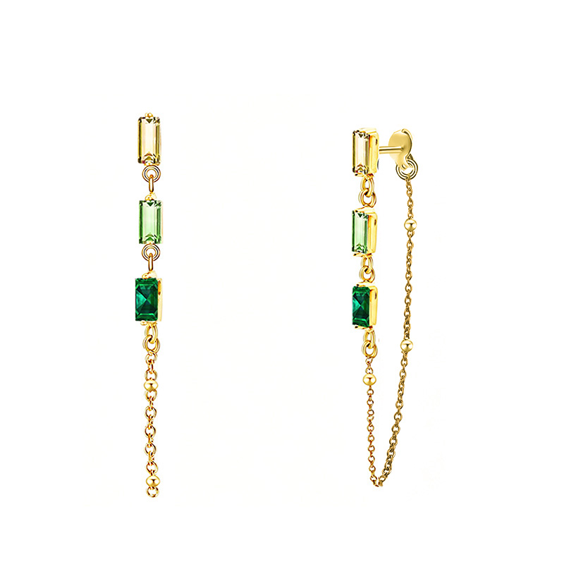 ORECCHINI PENDENTI CON CATENELLA E ZIRCONI RETTANGOLARI COLORATI - YC2660C889