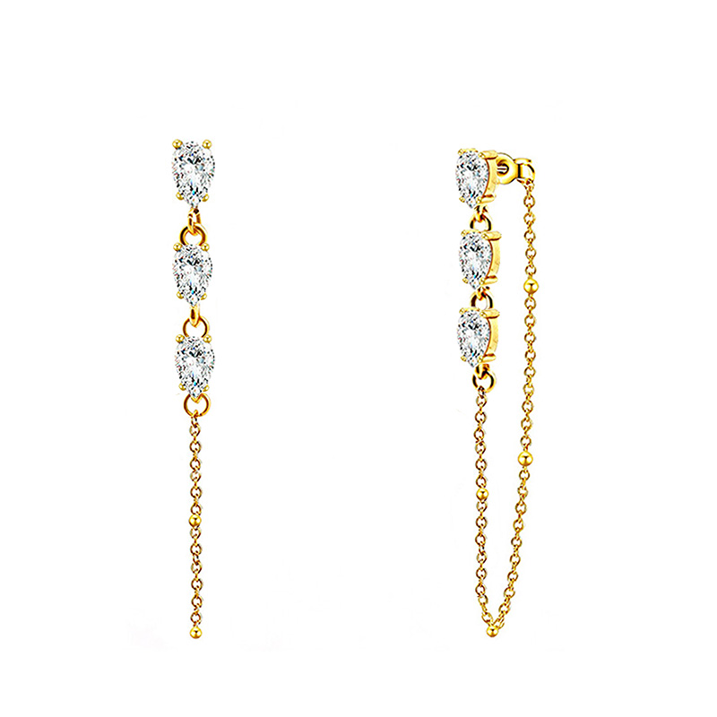 ORECCHINI PENDENTI CON CATENELLA E ZIRCONI A GOCCIA COLORATI - YC2660C890