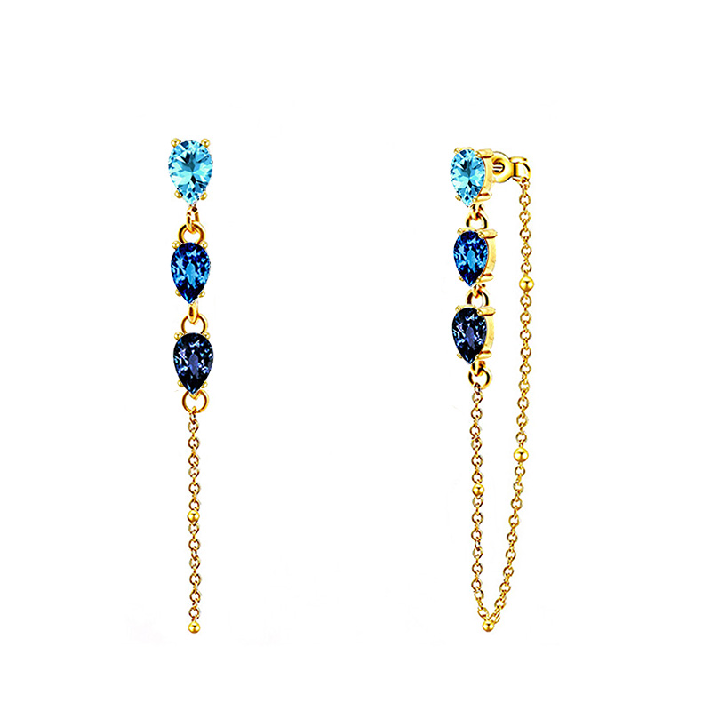 ORECCHINI PENDENTI CON CATENELLA E ZIRCONI A GOCCIA COLORATI - YC2660C890