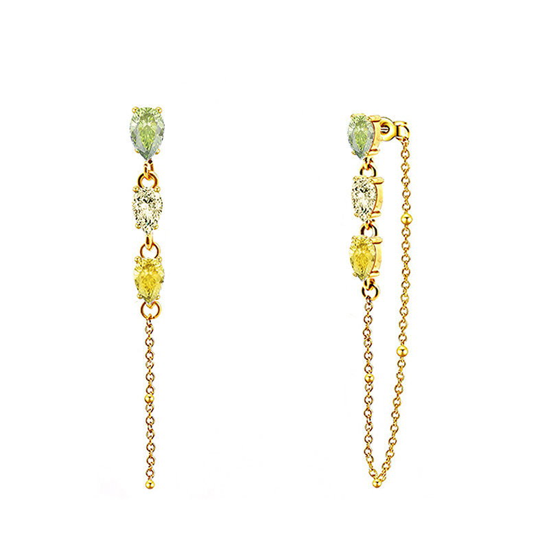 ORECCHINI PENDENTI CON CATENELLA E ZIRCONI A GOCCIA COLORATI - YC2660C890