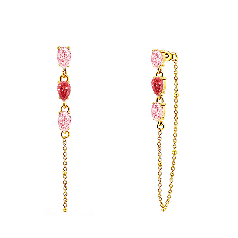 ORECCHINI PENDENTI CON CATENELLA E ZIRCONI A GOCCIA COLORATI - YC2660C890