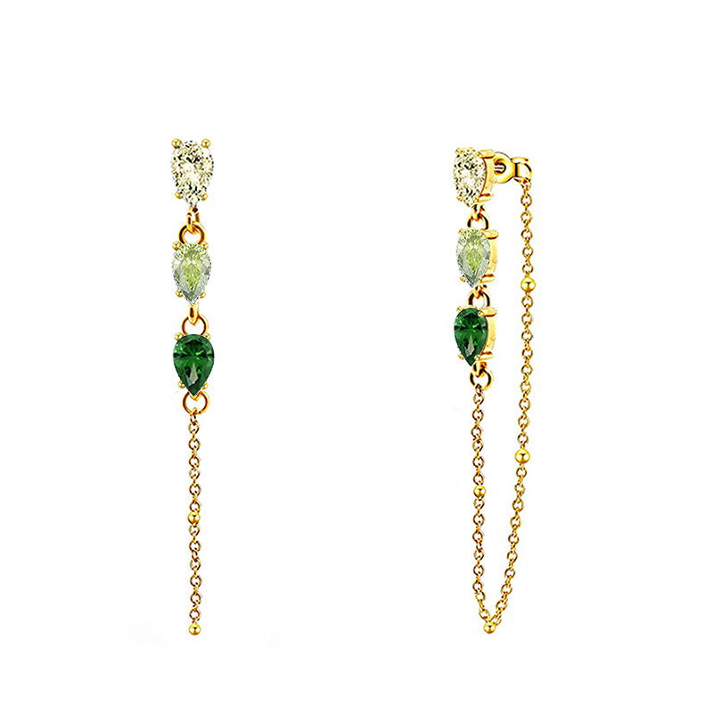 ORECCHINI PENDENTI CON CATENELLA E ZIRCONI A GOCCIA COLORATI - YC2660C890