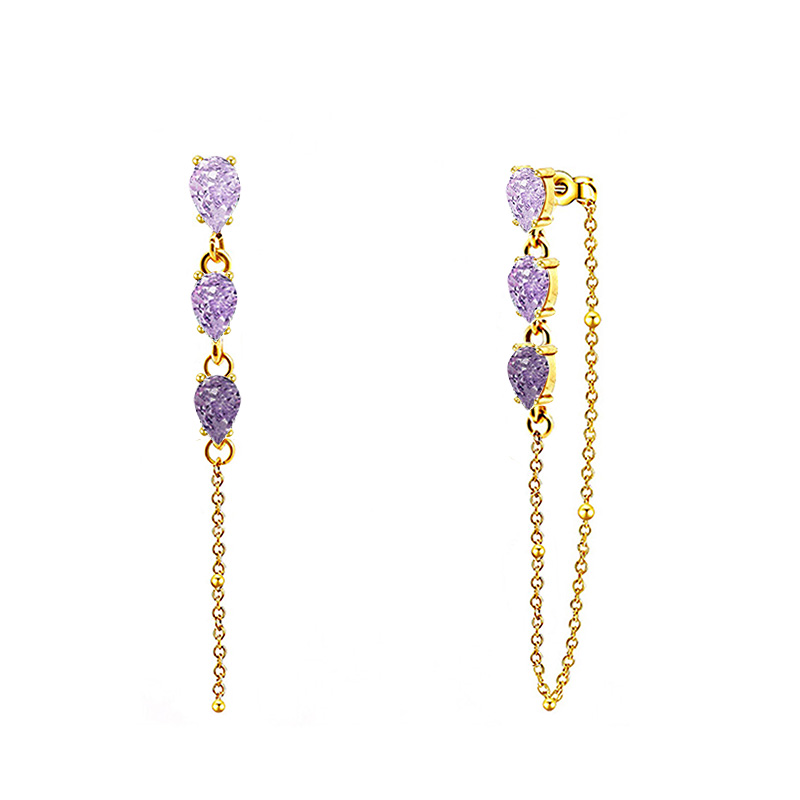 ORECCHINI PENDENTI CON CATENELLA E ZIRCONI A GOCCIA COLORATI - YC2660C890