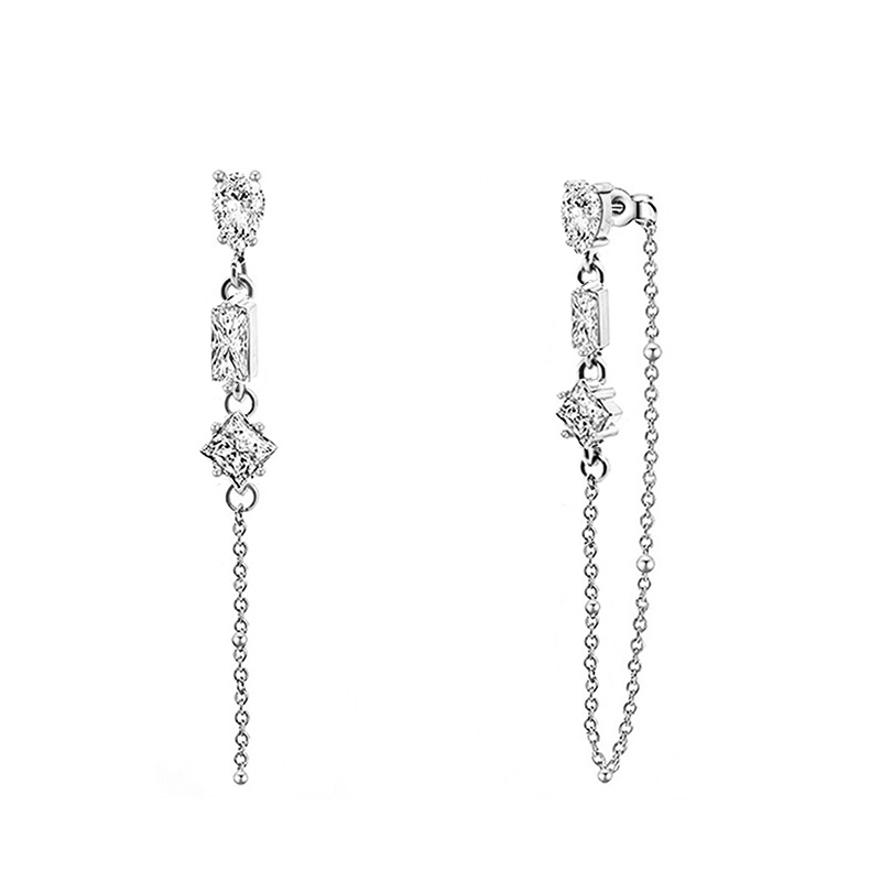 ORECCHINI PENDENTI CON CATENELLA E ZIRCONI MULTIFORMA COLORATI - YC2660C891