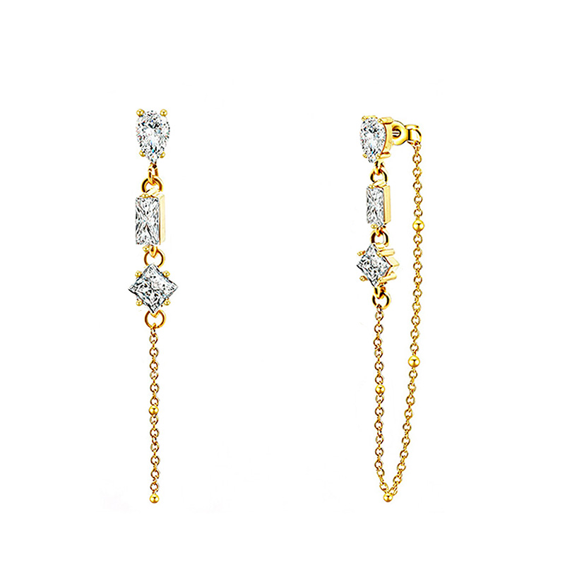 ORECCHINI PENDENTI CON CATENELLA E ZIRCONI MULTIFORMA COLORATI - YC2660C891