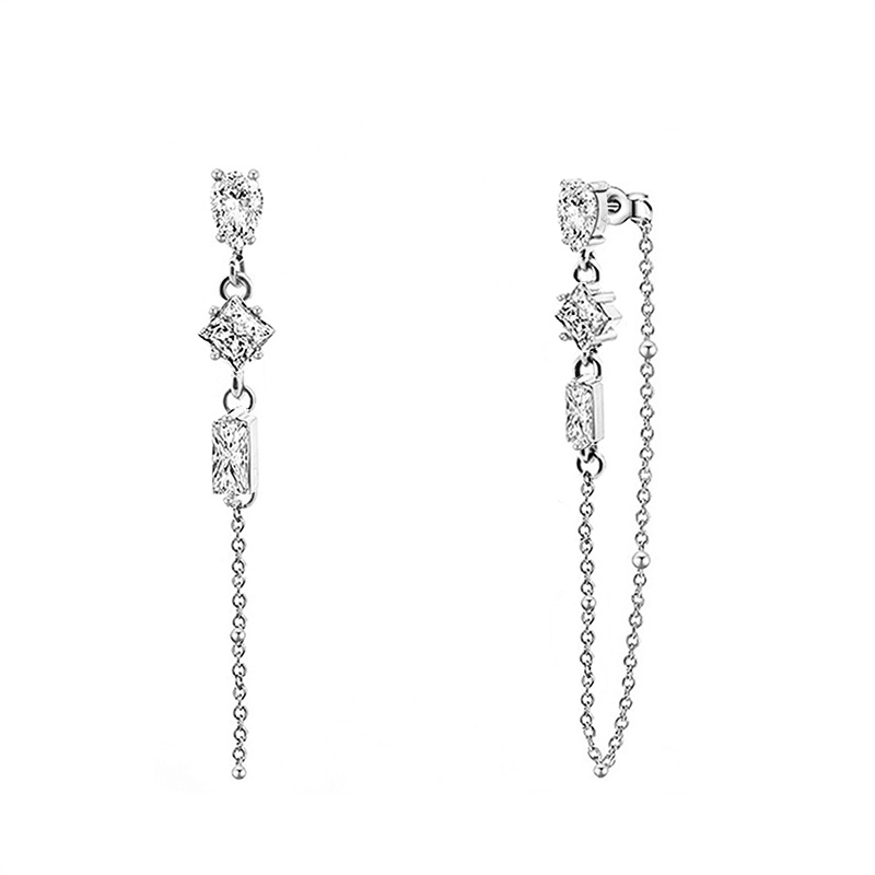 ORECCHINI PENDENTI CON CATENELLA E ZIRCONI MULTIFORMA COLORATI - YC2660C892