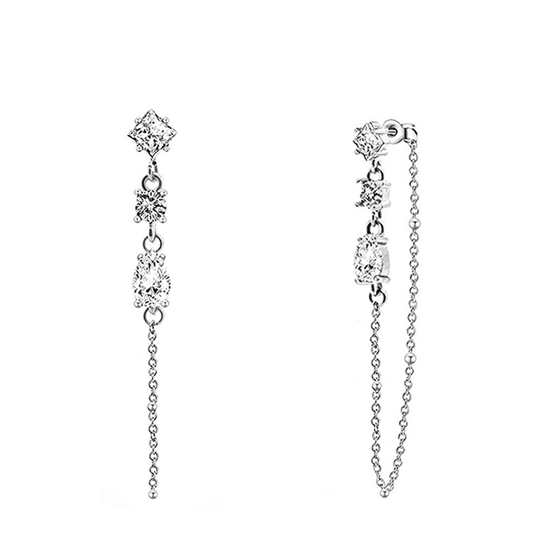 ORECCHINI PENDENTI CON CATENELLA E ZIRCONI MULTIFORMA COLORATI - YC2660C893