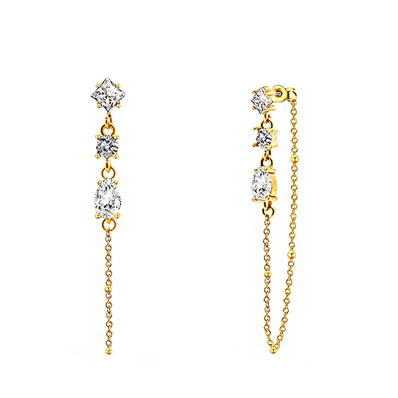 ORECCHINI PENDENTI CON CATENELLA E ZIRCONI MULTIFORMA COLORATI - YC2660C893