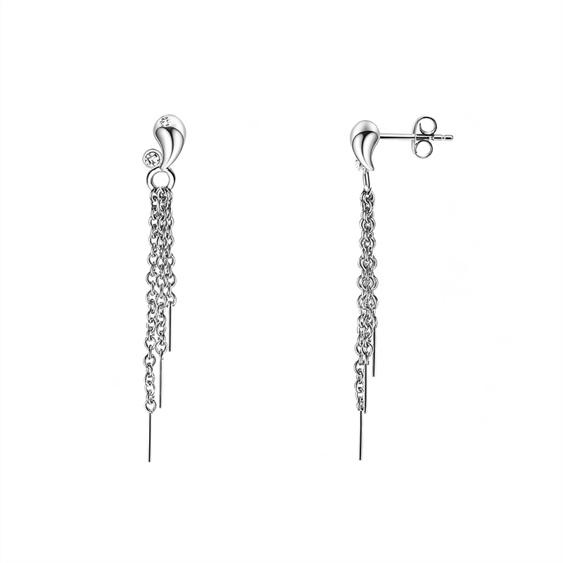 ORECCHINI PENDENTI A GOCCIA CON PUNTO LUCE E TRE CATENINE - YC2660C925