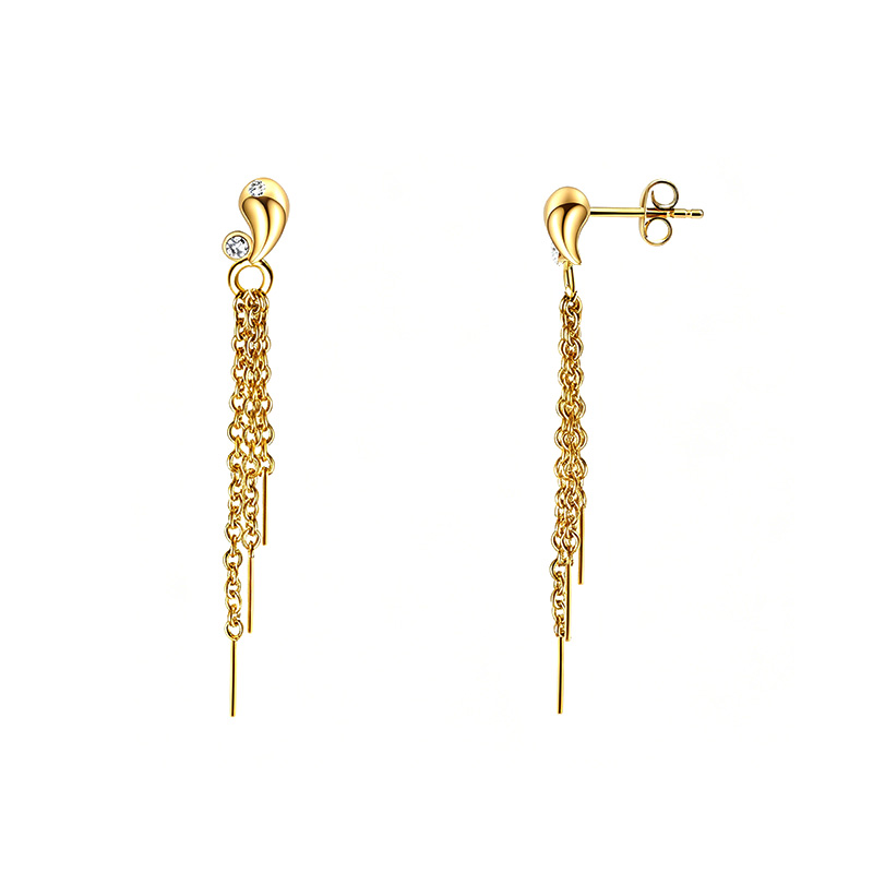 ORECCHINI PENDENTI A GOCCIA CON PUNTO LUCE E TRE CATENINE - YC2660C925