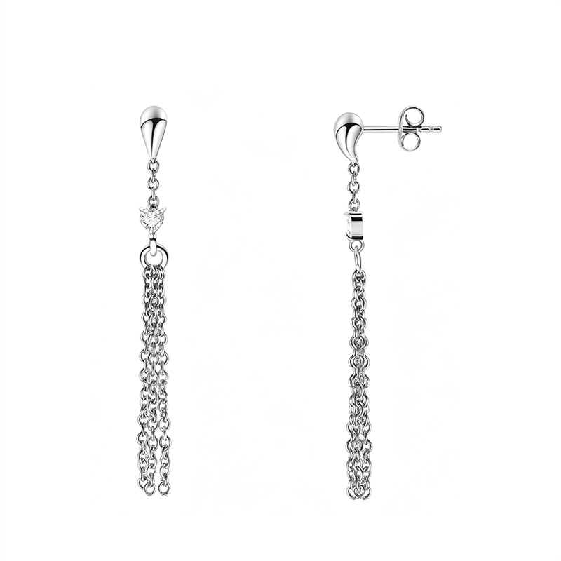 ORECCHINI PENDENTI A GOCCIA CON ZIRCONE CUORE E TRE CATENINE - YC2660C926