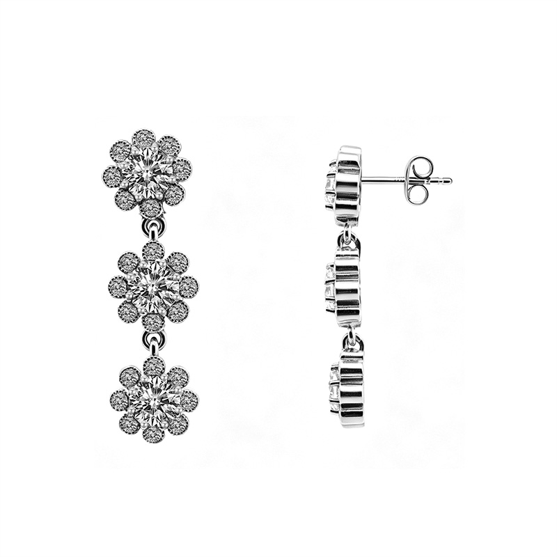 ORECCHINI PENDENTI A TRE FIORI CON ZIRCONI COLORATI - YC2664C881
