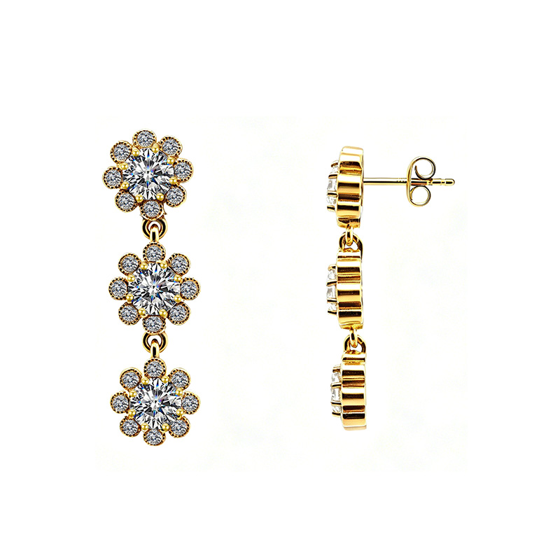 ORECCHINI PENDENTI A TRE FIORI CON ZIRCONI COLORATI - YC2664C881