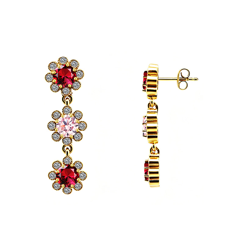 ORECCHINI PENDENTI A TRE FIORI CON ZIRCONI COLORATI - YC2664C881