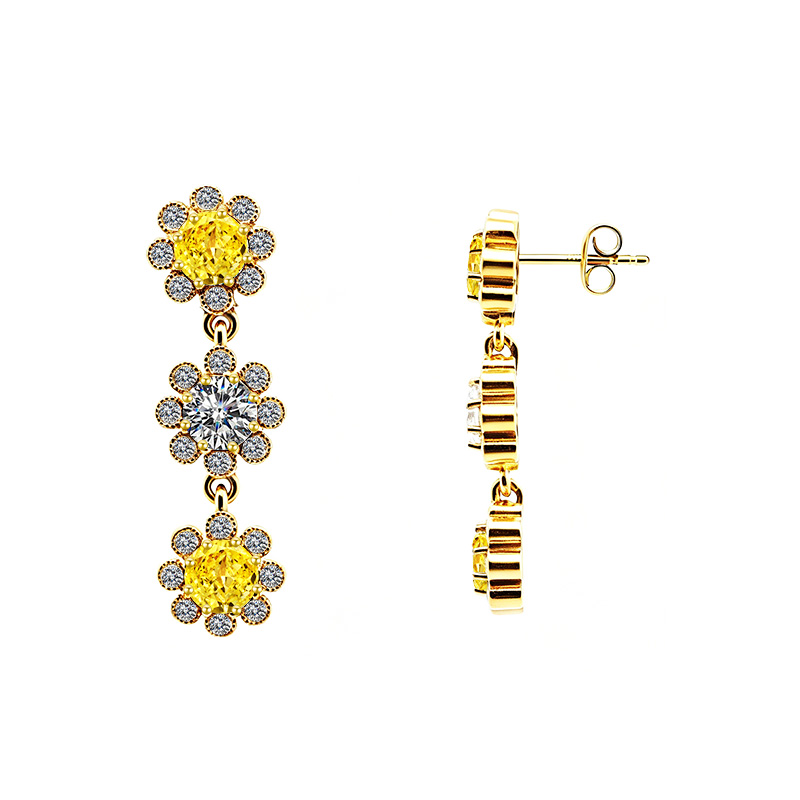 ORECCHINI PENDENTI A TRE FIORI CON ZIRCONI COLORATI - YC2664C881
