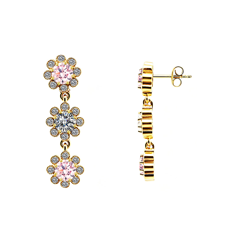 ORECCHINI PENDENTI A TRE FIORI CON ZIRCONI COLORATI - YC2664C881
