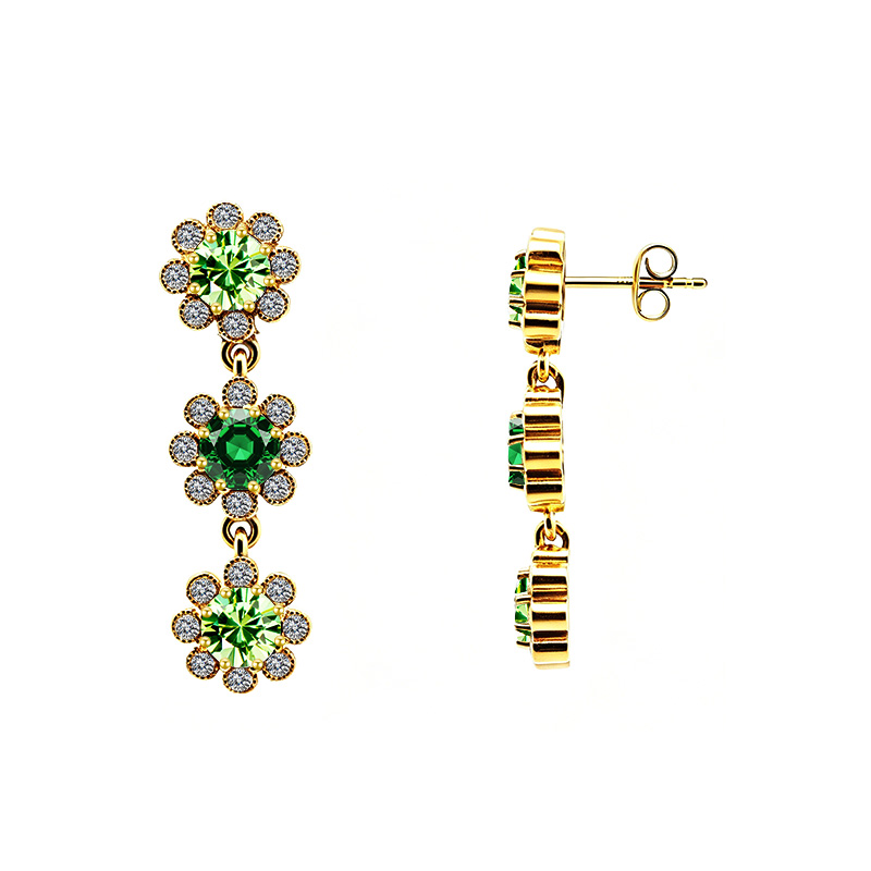 ORECCHINI PENDENTI A TRE FIORI CON ZIRCONI COLORATI - YC2664C881