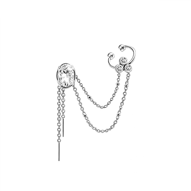 ORECCHINO SINGOLO CON EAR CUFF, DOPPIA CATENA E ZIRCONI - YC2664C914