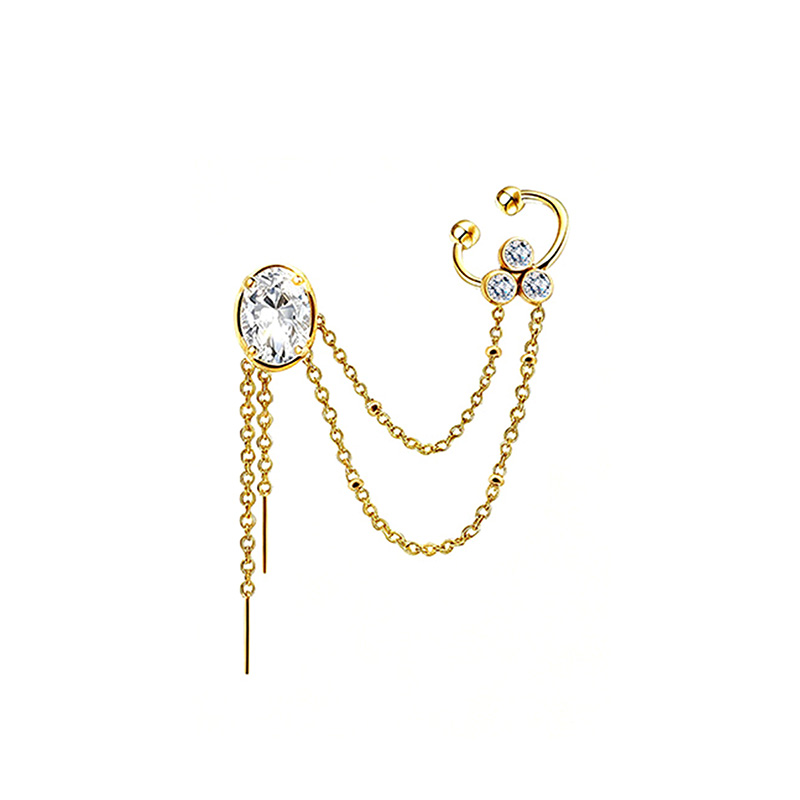 ORECCHINO SINGOLO CON EAR CUFF, DOPPIA CATENA E ZIRCONI - YC2664C914