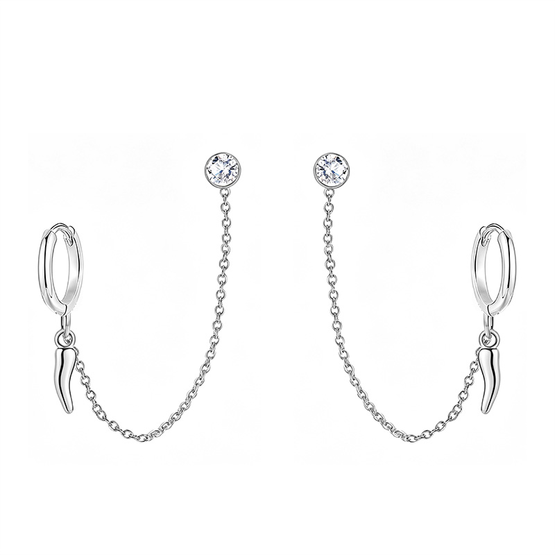 ORECCHINI DOPPIO BUCO A CATENA CON PENDENTE CORNETTO - YC2664C918