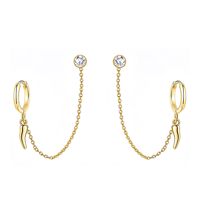 ORECCHINI DOPPIO BUCO A CATENA CON PENDENTE CORNETTO - YC2664C918