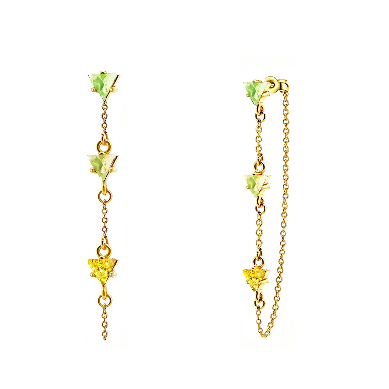 ORECCHINI PENDENTI CON CATENELLA E ZIRCONI TRIANGOLARI COLORATI - YC26676C898
