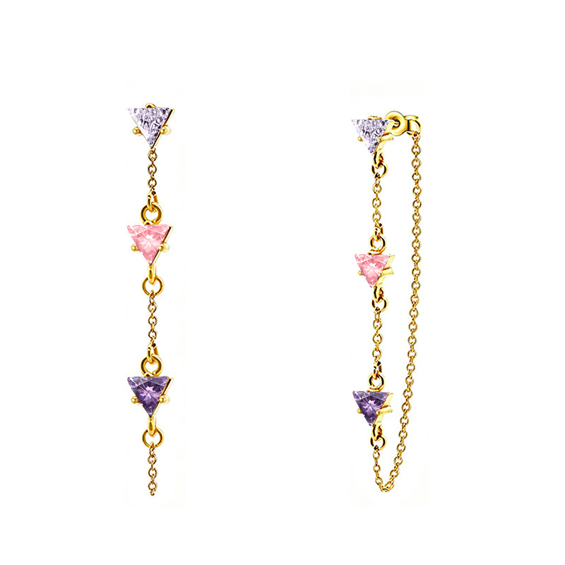 ORECCHINI PENDENTI CON CATENELLA E ZIRCONI TRIANGOLARI COLORATI - YC26676C898