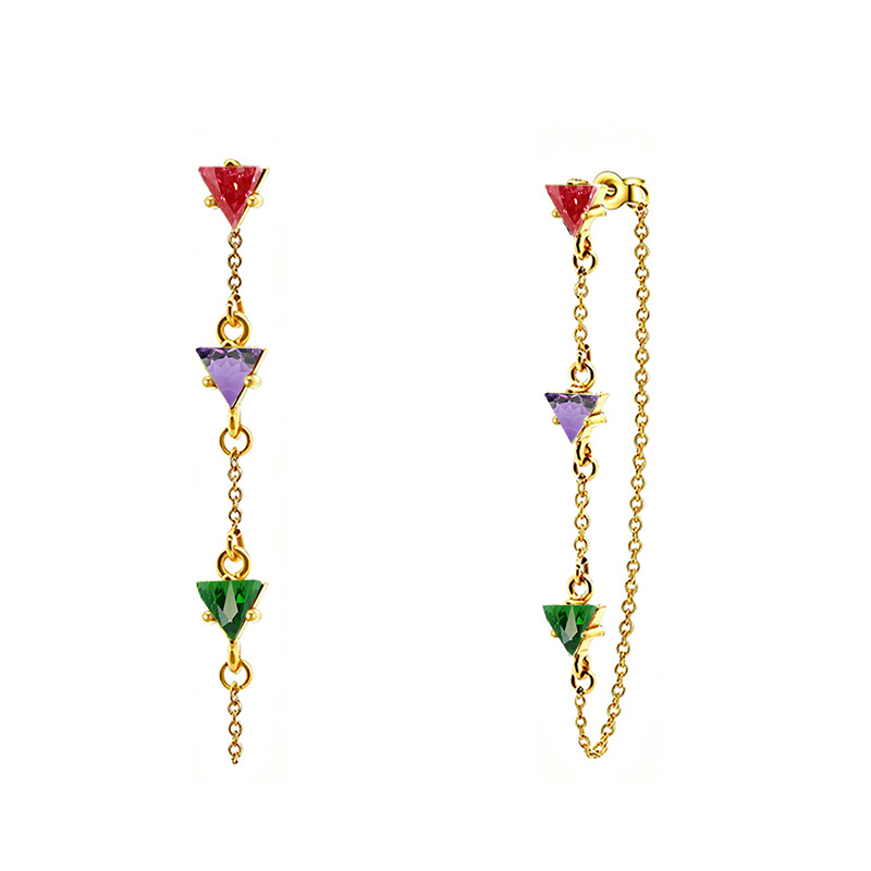 ORECCHINI PENDENTI CON CATENELLA E ZIRCONI TRIANGOLARI COLORATI - YC26676C898