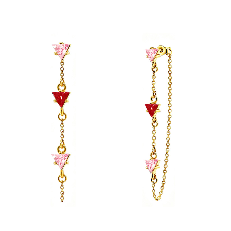 ORECCHINI PENDENTI CON CATENELLA E ZIRCONI TRIANGOLARI COLORATI - YC26676C898
