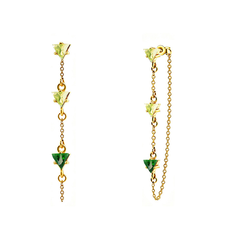 ORECCHINI PENDENTI CON CATENELLA E ZIRCONI TRIANGOLARI COLORATI - YC26676C898