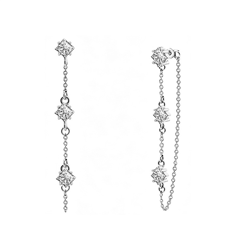 ORECCHINI PENDENTI CON CATENELLA E ZIRCONI A ROMBO COLORATI - YC2676C894