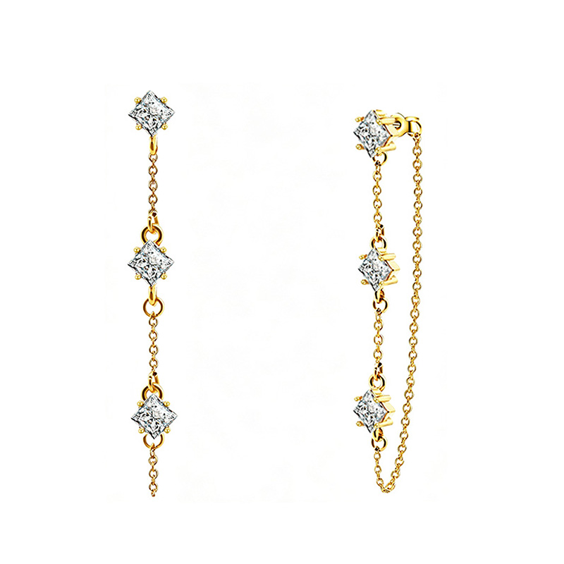 ORECCHINI PENDENTI CON CATENELLA E ZIRCONI A ROMBO COLORATI - YC2676C894