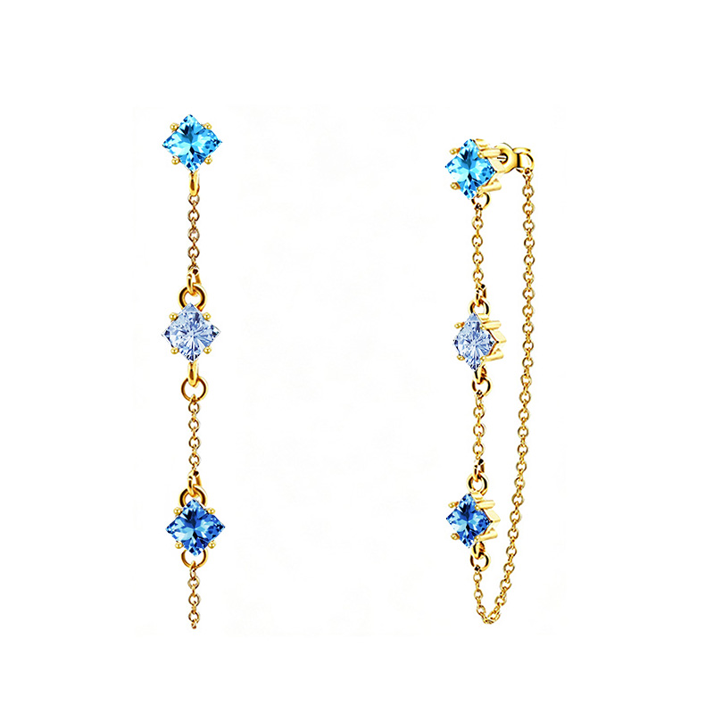 ORECCHINI PENDENTI CON CATENELLA E ZIRCONI A ROMBO COLORATI - YC2676C894