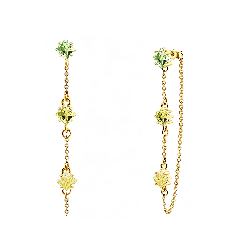 ORECCHINI PENDENTI CON CATENELLA E ZIRCONI A ROMBO COLORATI - YC2676C894