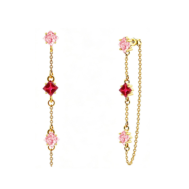 ORECCHINI PENDENTI CON CATENELLA E ZIRCONI A ROMBO COLORATI - YC2676C894