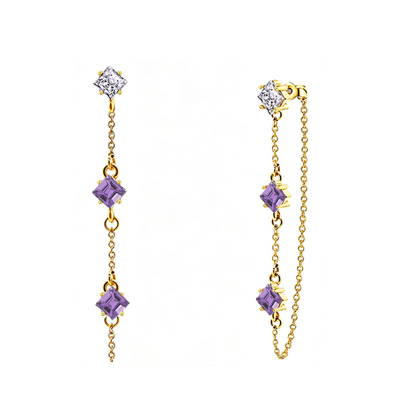ORECCHINI PENDENTI CON CATENELLA E ZIRCONI A ROMBO COLORATI - YC2676C894