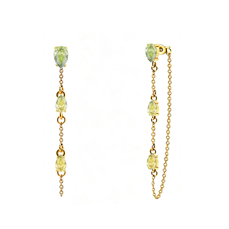 ORECCHINI PENDENTI CON CATENELLA E ZIRCONI A GOCCIA COLORATI - YC2676C895
