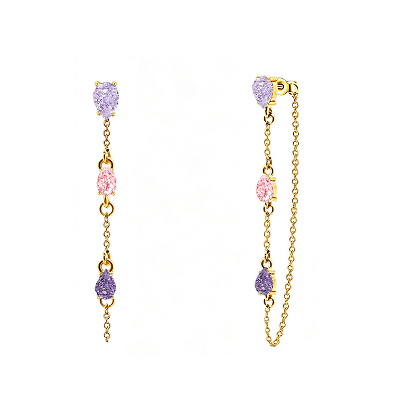 ORECCHINI PENDENTI CON CATENELLA E ZIRCONI A GOCCIA COLORATI - YC2676C895