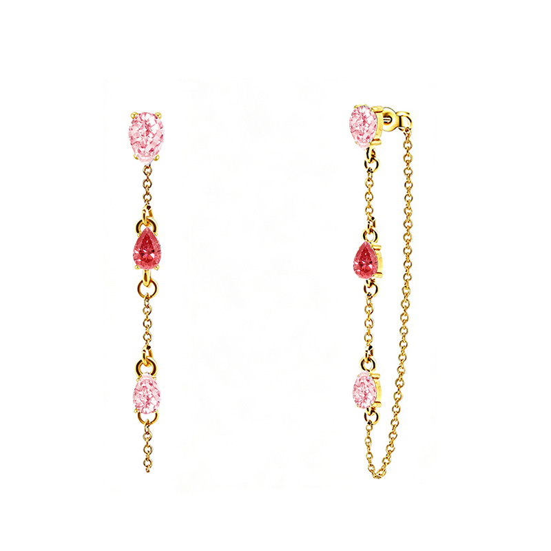 ORECCHINI PENDENTI CON CATENELLA E ZIRCONI A GOCCIA COLORATI - YC2676C895