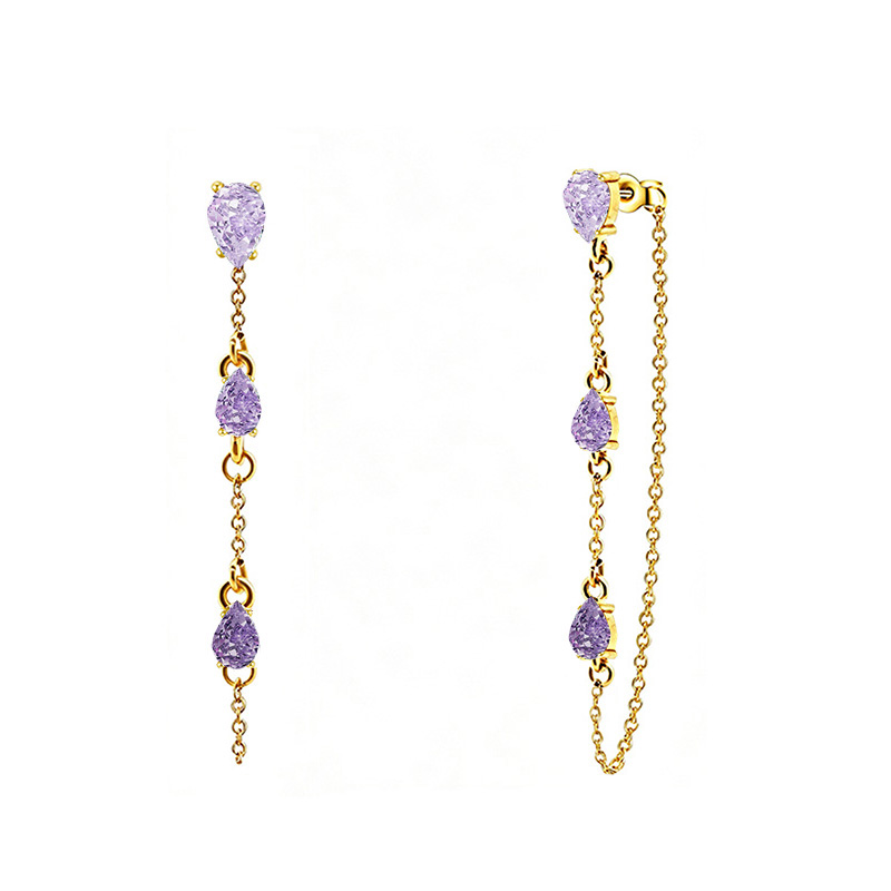 ORECCHINI PENDENTI CON CATENELLA E ZIRCONI A GOCCIA COLORATI - YC2676C895