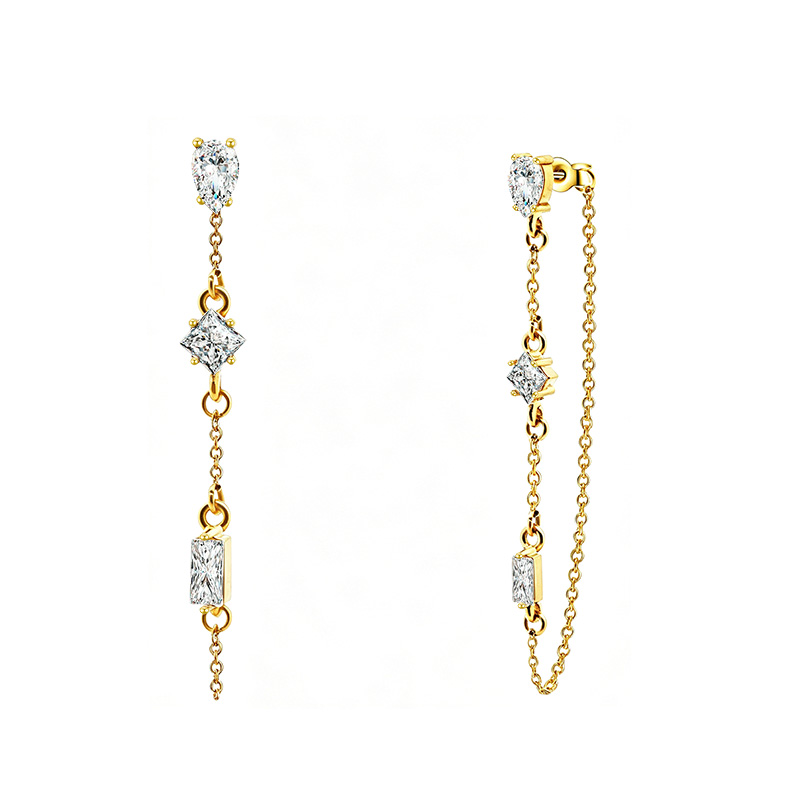ORECCHINI PENDENTI CON CATENELLA E ZIRCONI MULTIFORMA COLORATI - YC2676C896